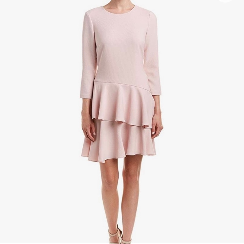Eliza J Womens 3/4 Sleeve A Line Dress Ruffles Tiered Solid Pink Stretch Size 8